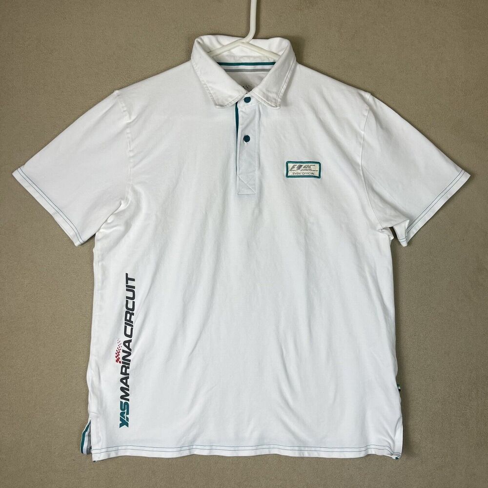 F1 Polo Shirt Men Extra Large White Yas Marina Circuit Logo Preppy Adult